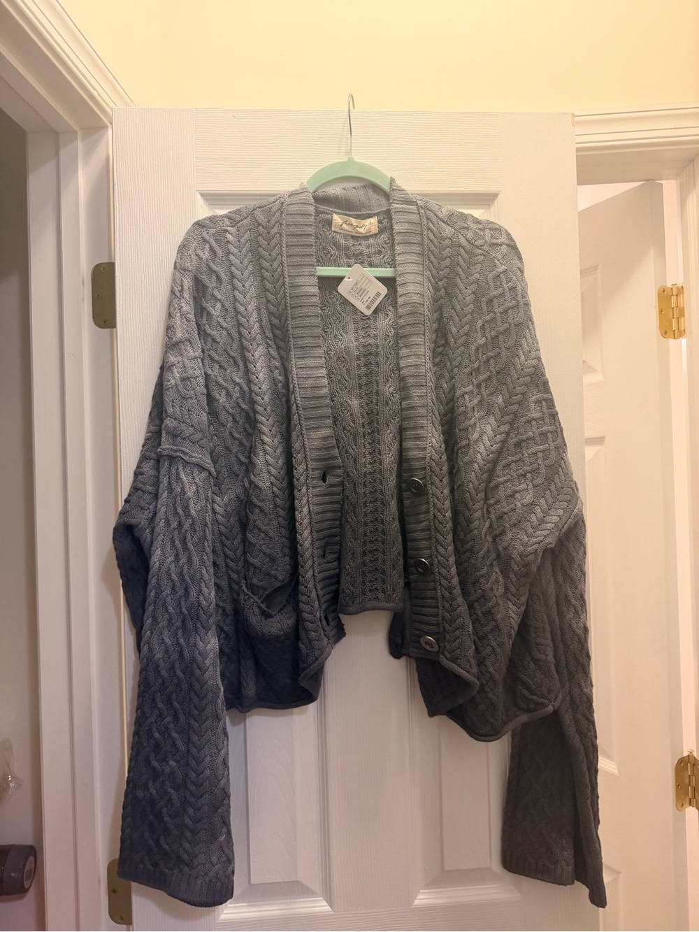 Free People Gray Cable- Knit Button Front Cardigan